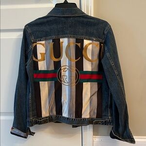 Revify Denim Women's Denim Jacket with Gold and Multicolor Gucci scarf custom